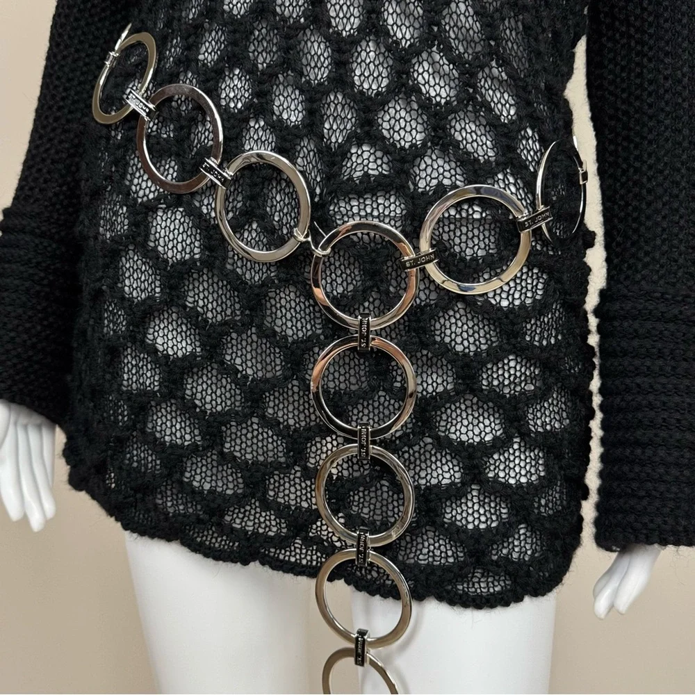 NWT St. John Silver Toned Circle Chain Link Belt Adjustable Accessory Metal